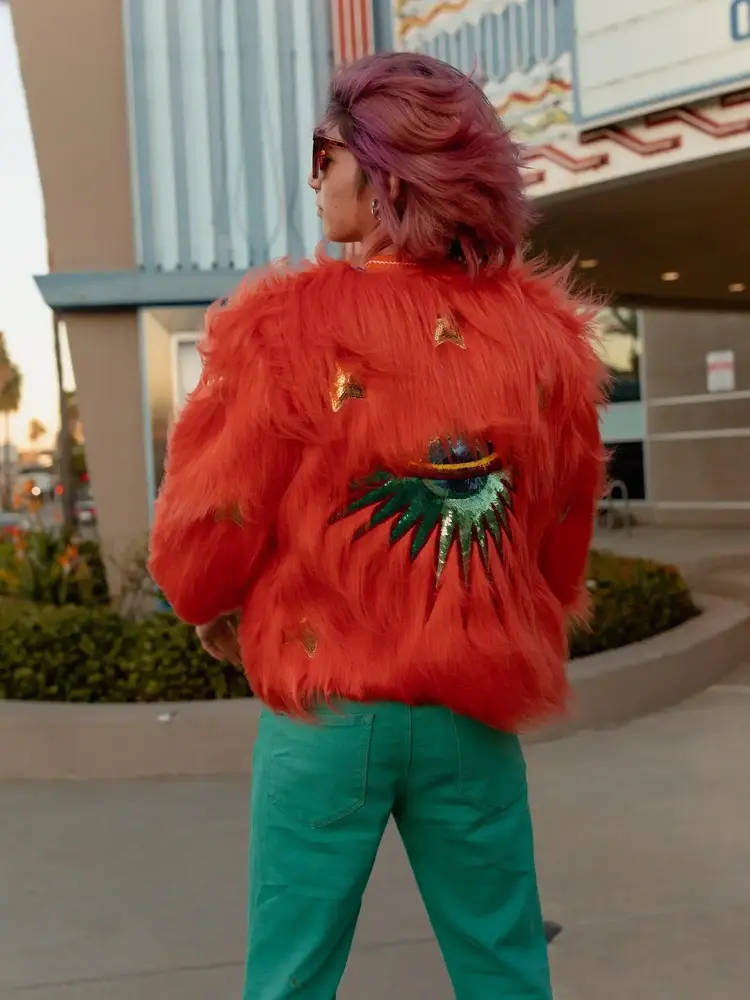 Planet Queen Orange Faux Fur Jacket