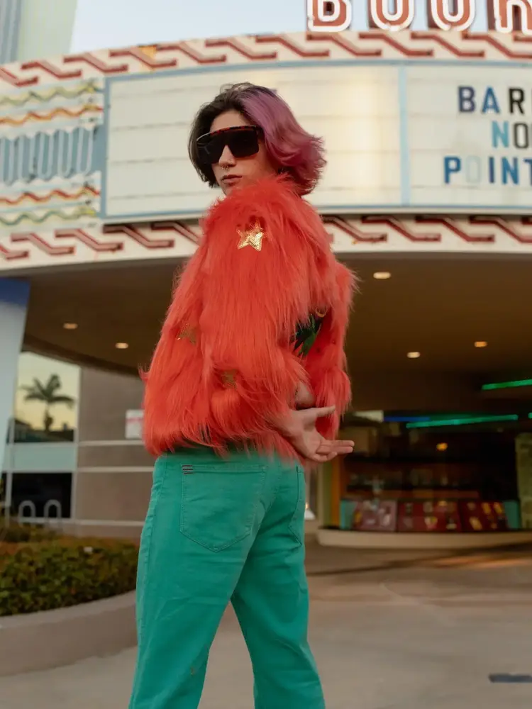 Planet Queen Orange Faux Fur Jacket