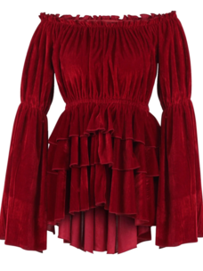 Dark Red Velvet Ruffle Dress