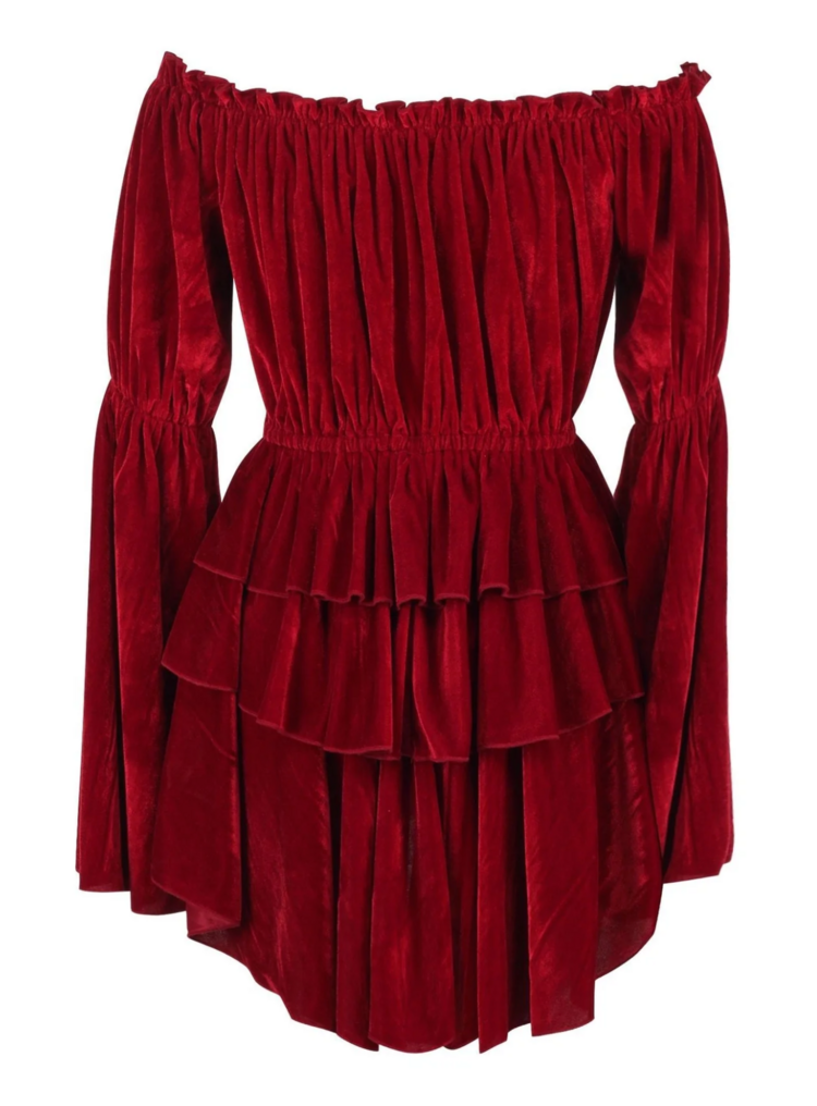 Dark Red Velvet Ruffle Dress