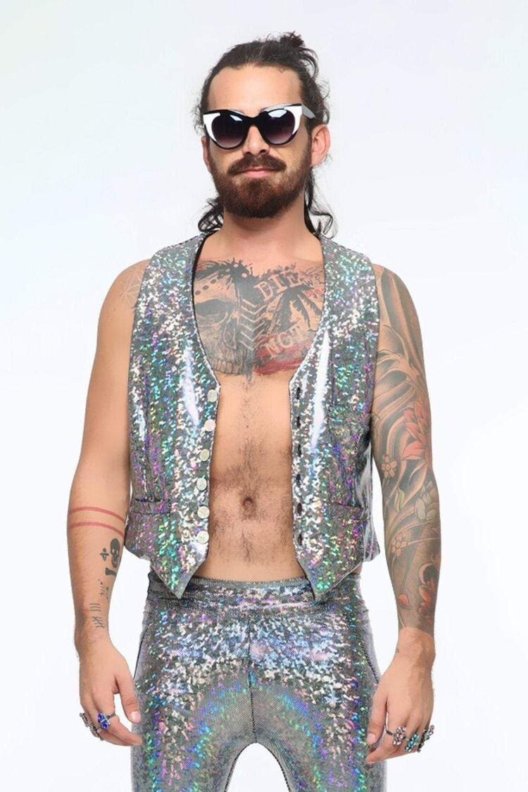 Mens Holographic Dancing Vest Disco Brawl
