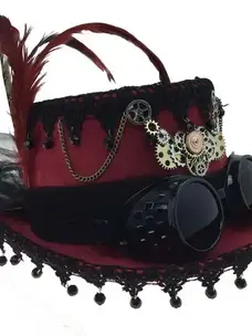 KBW GLOBAL CORP. Red Steampunk Lace Top Hat