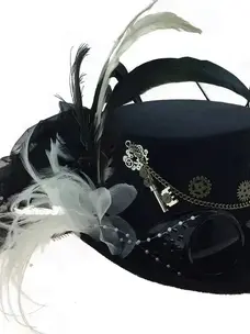 Black Steampunk Feather Top Hat
