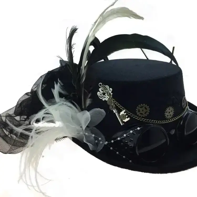 KBW GLOBAL CORP. Black Steampunk Feather Top Hat