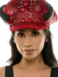 Red Sequin Devil Captain Hat