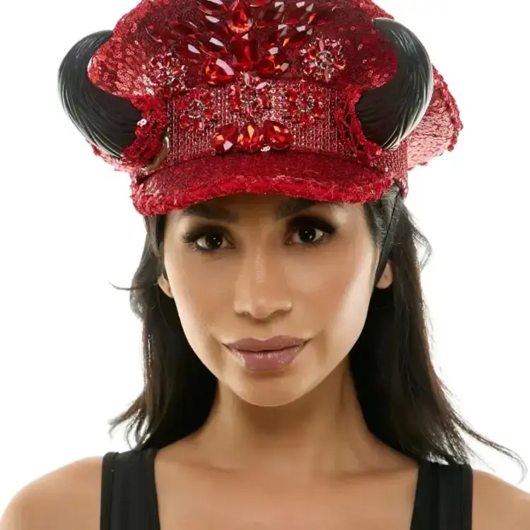 KBW GLOBAL CORP. Red Sequin Devil Captain Hat
