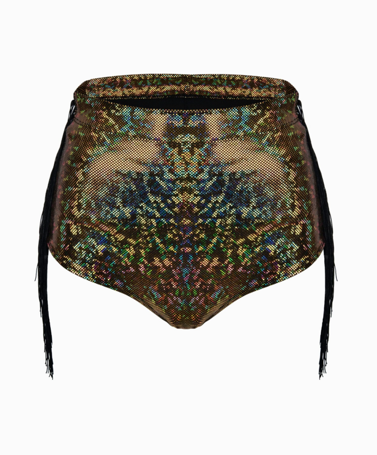 Holographic Fringe Hot Pants Gold Rush