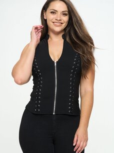 Lace Up Detail Criss Cross Back Cutout Plus Top