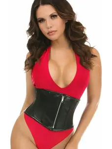 Black Faux Leather Steel Boned Mini Cincher