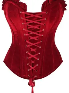 Red Velvet Lace-Up Steel Boned Overbust Corset