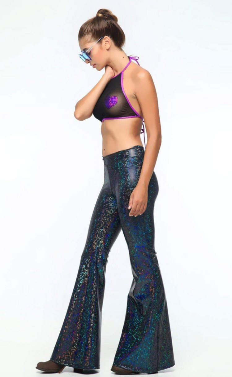 Women's Holographic Flares Cosmic Obsidian