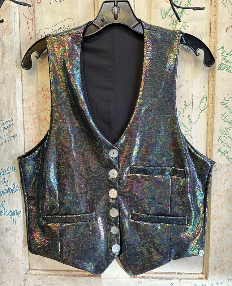 Mens Holographic Dancing Vest Cosmic Obsidian