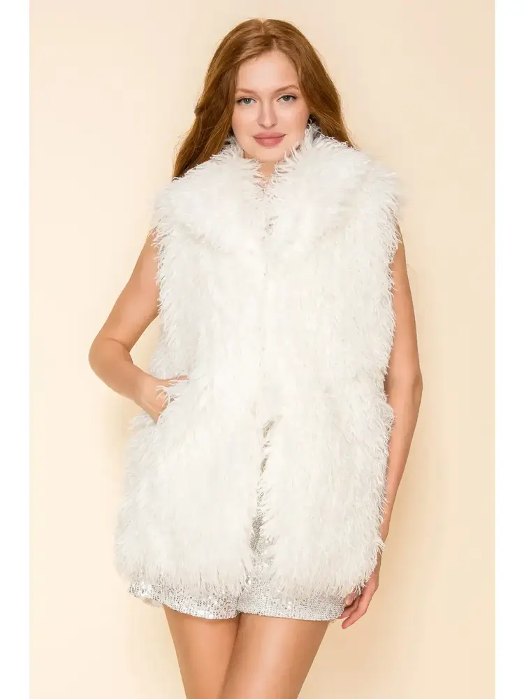 Mongolian Lamb Faux Fur Lapel Vest White