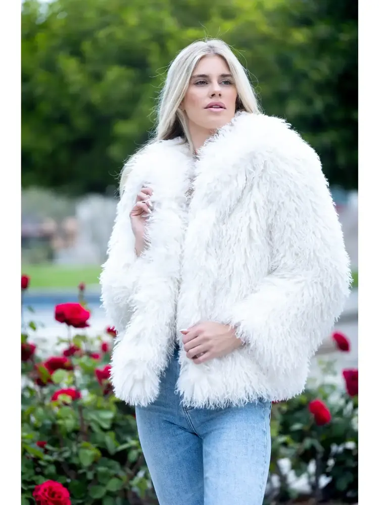 Mongolian Lamb Faux Fur Jacket White