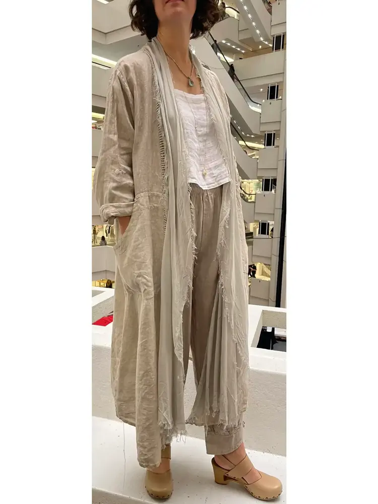 Dance In Paris Italian Linen and Silk Jacket w/ Frayed Edges Black