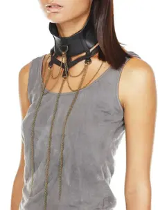 Jan Hilmer+Sparrow Black Swan Collar with Chain - Leather Collar For Women