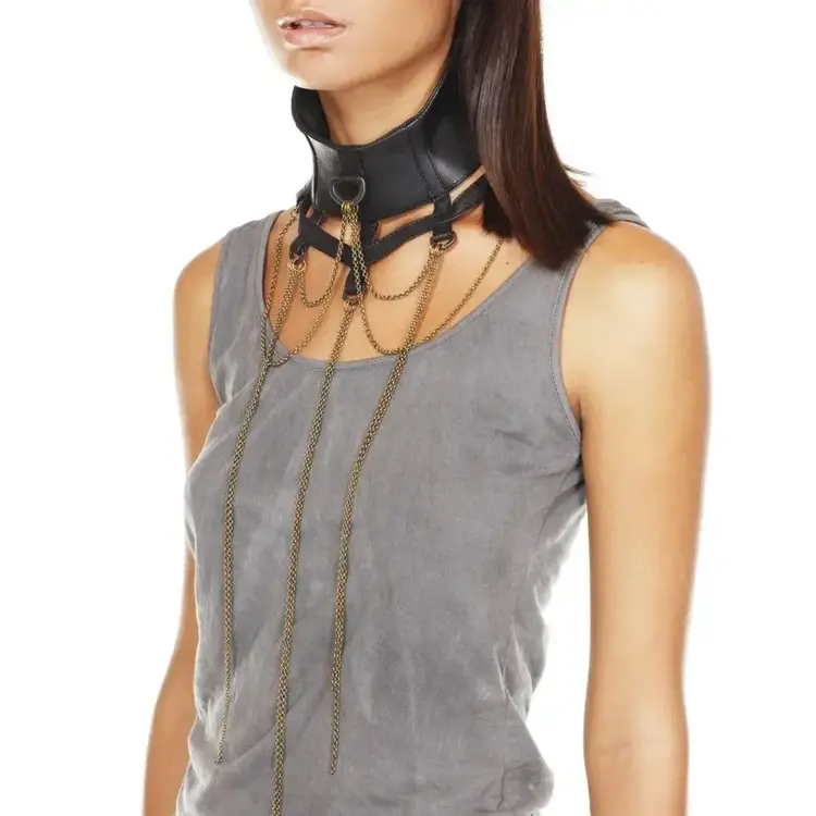 Leather Swan Collar with Chain Black