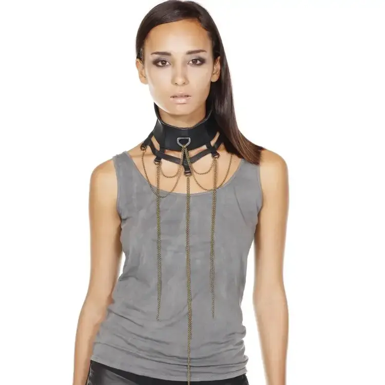 Jan Hilmer+Sparrow Black Swan Collar with Chain - Leather Collar For Women