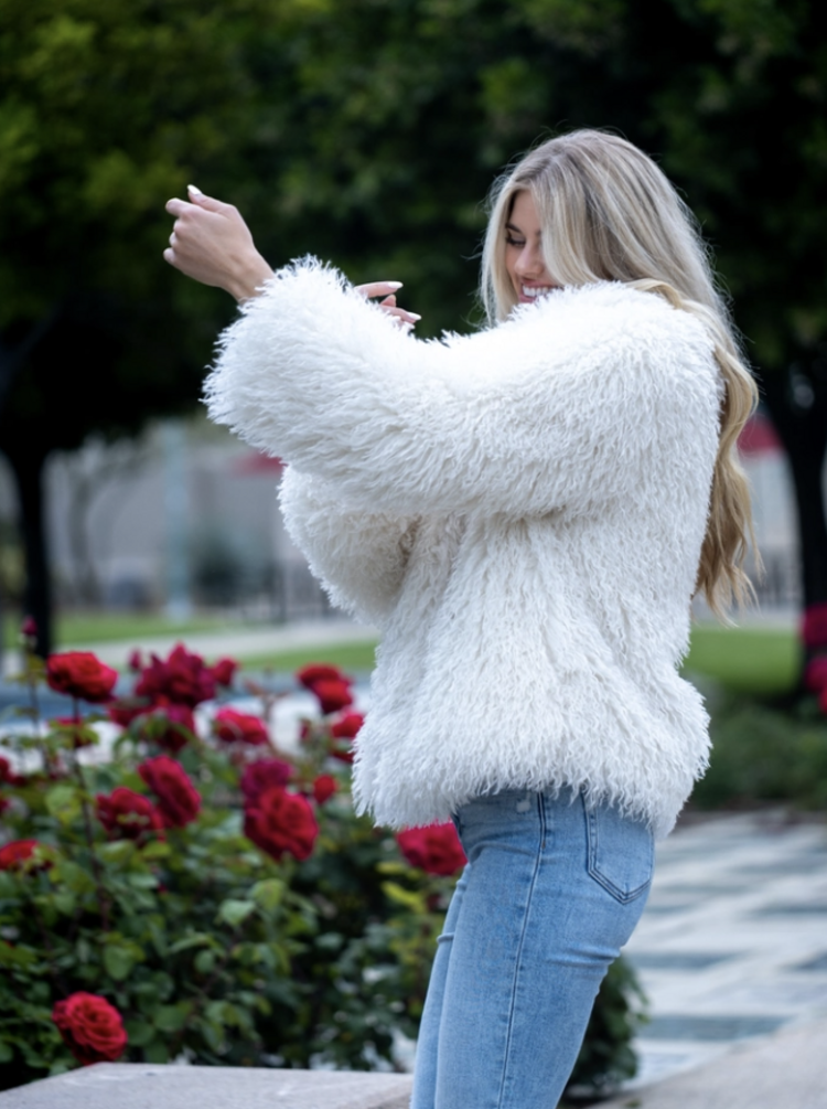 Mongolian Lamb Faux Fur Jacket White