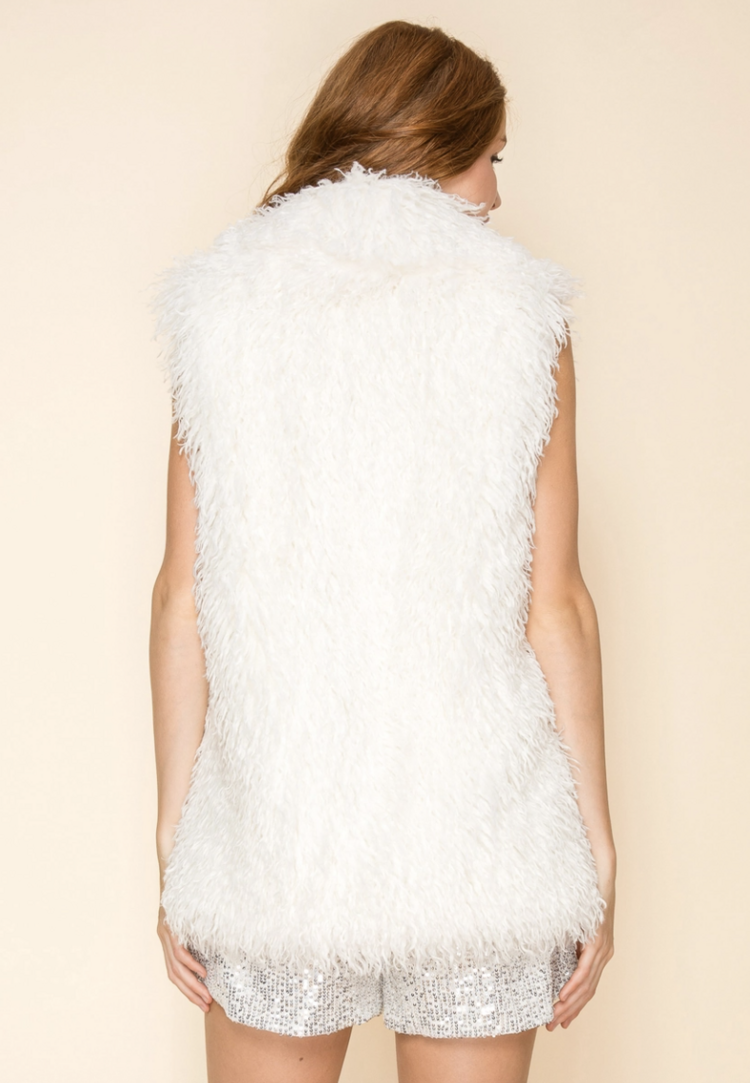 Mongolian Lamb Faux Fur Lapel Vest White