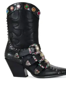 Willowe Crystal Buckle Western Boot Black