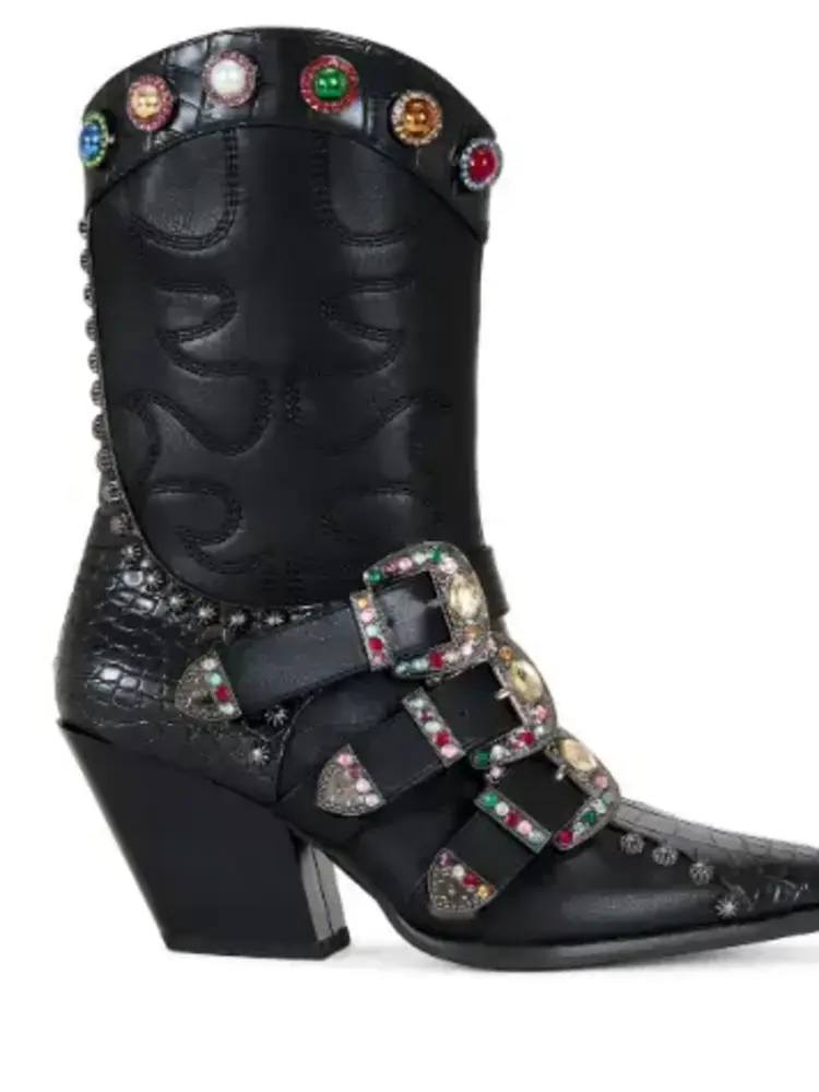 Willowe Crystal Buckle Western Boot Black