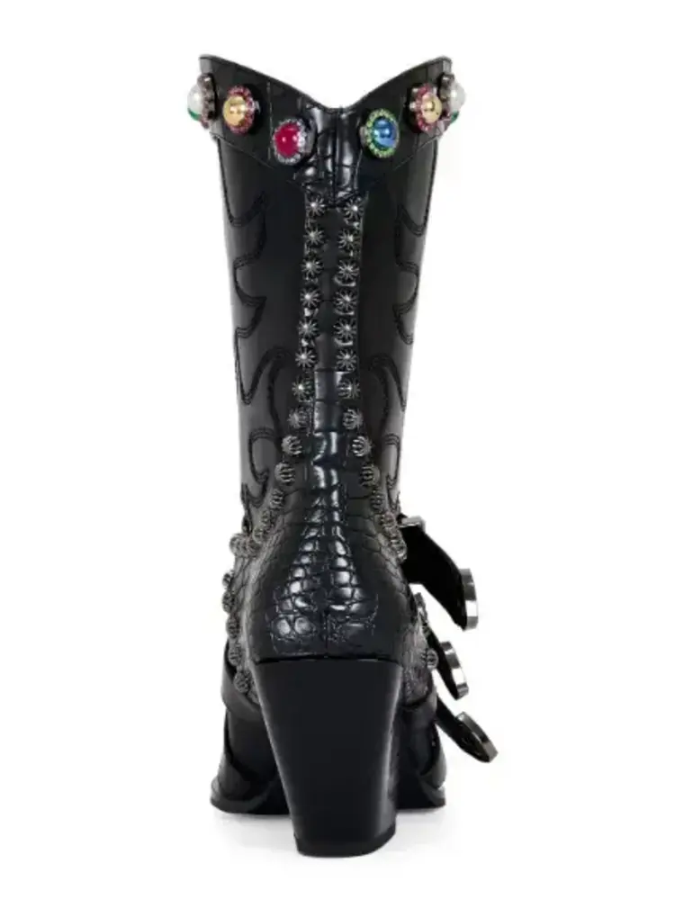 Willowe Crystal Buckle Western Boot Black