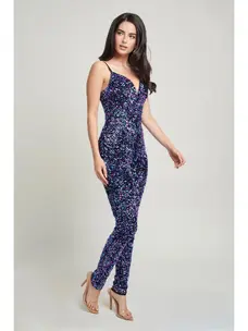 Cefian Fashion Disco Velvet Sequin Jumpsuit Multi Color