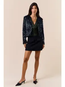 Lalavon Glossy Fringe Short Jacket Black