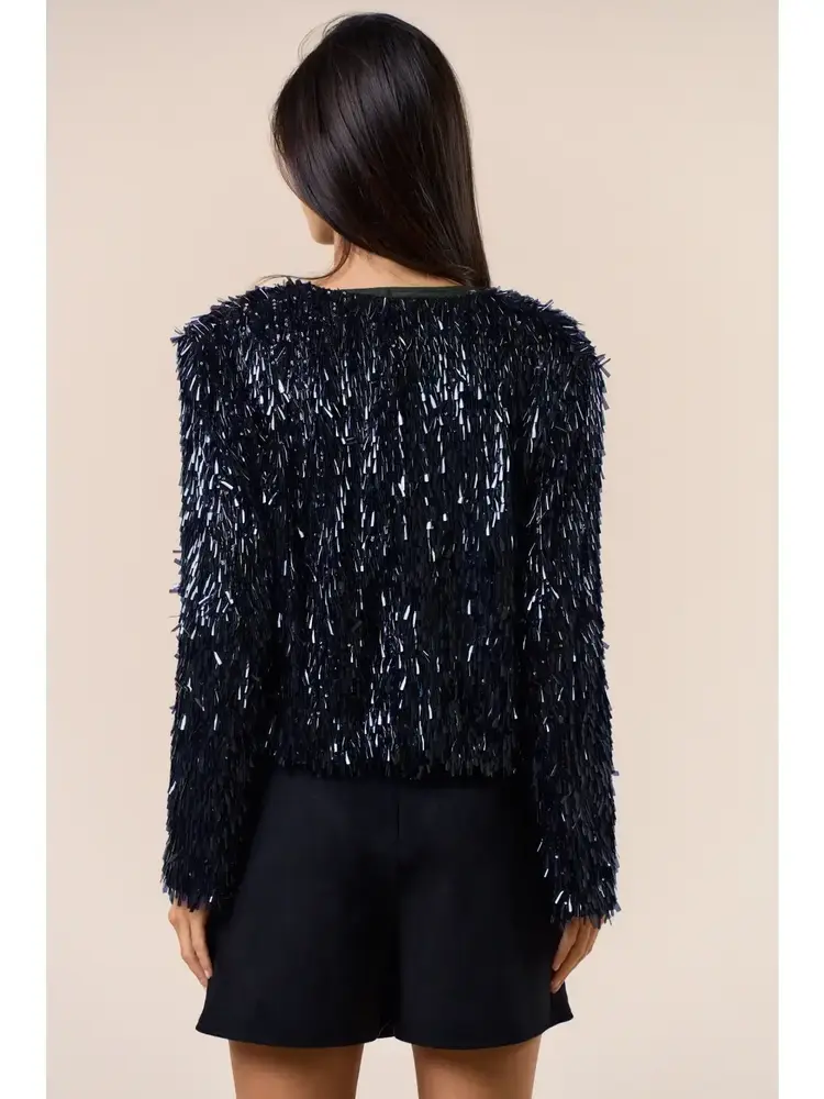 Lalavon Glossy Fringe Short Jacket Black