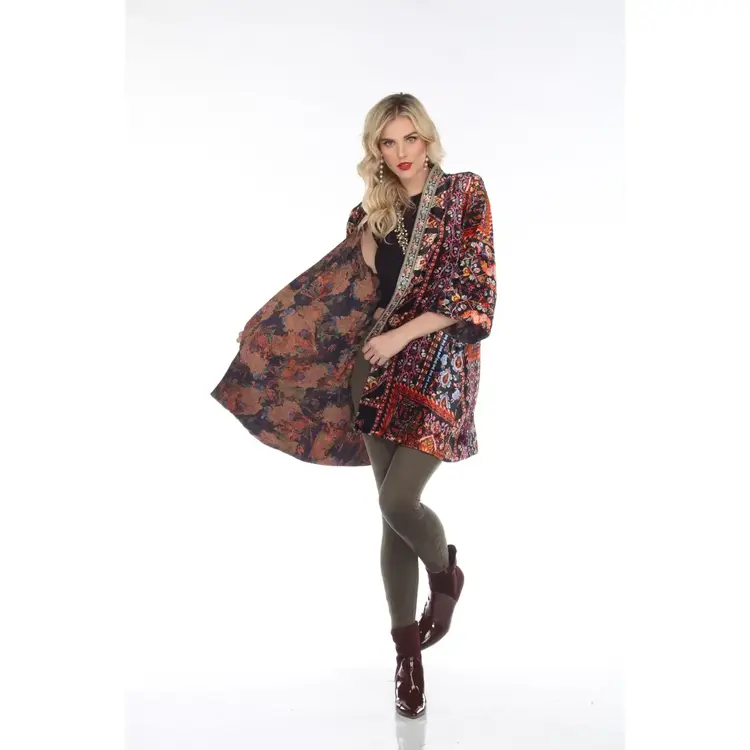 Bohemian Reversible Jacket with Ethnic Print Lining Multicolor