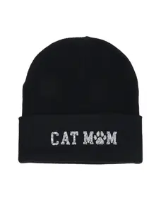 Bling Cat Mom Patch Beanie Black