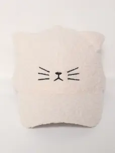 Cat Face in Sherpa Baseball Cap White