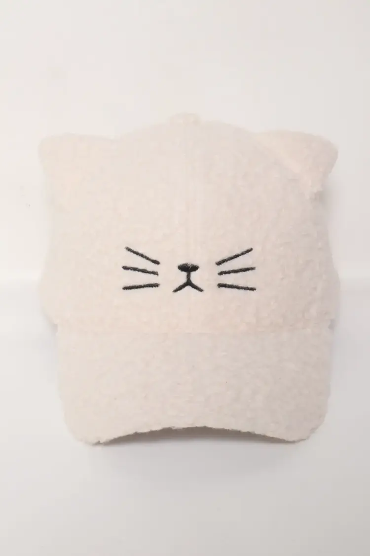 Cat Face in Sherpa Baseball Cap White