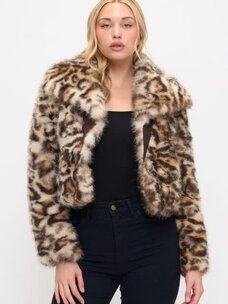 Plush Faux Fur Cropped Coat Leopard