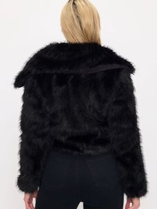 Plush Faux Fur Cropped Coat Black