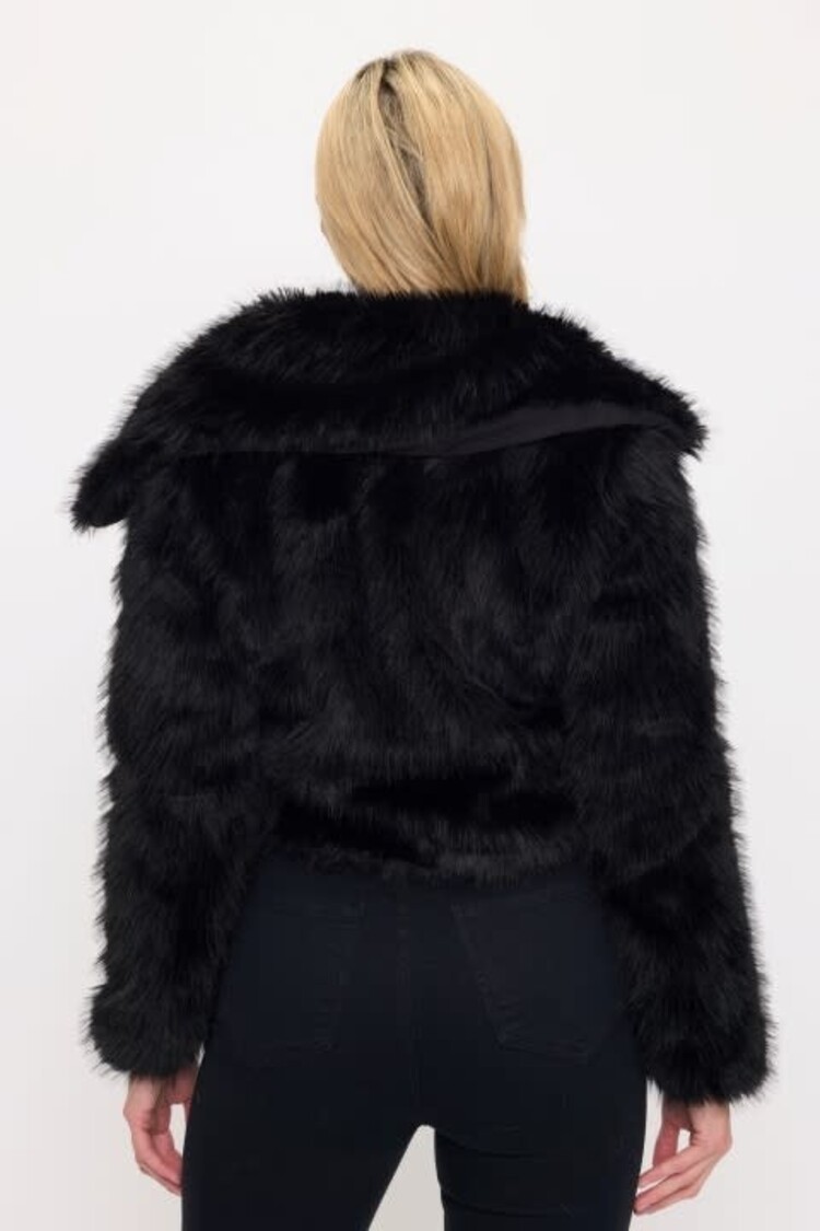 Plush Faux Fur Cropped Coat Black