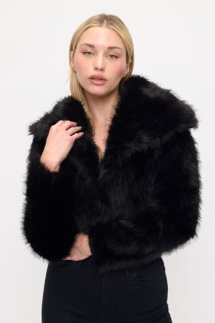 Plush Faux Fur Cropped Coat Black
