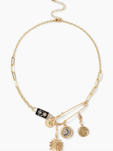 Celestial Black Coin Charm Black Moon Necklace