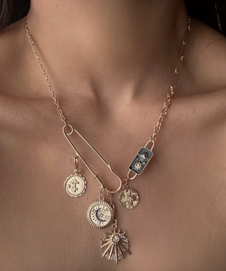 Celestial Black Coin Charm Black Moon Necklace