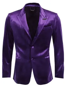 Men's Velvet Shiny Finish Peak Lapel Blazer Purple