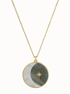 Moon Lunar Phase Medallion Necklace 14k Steel