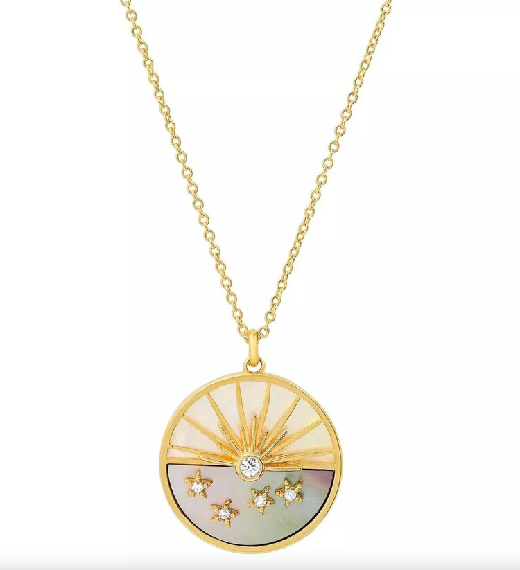 Sun Lunar Phase Medallion Necklace 14k Steel