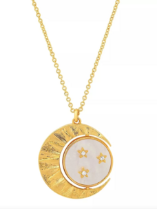 Stars Lunar Phase Medallion Necklace 14k Steel
