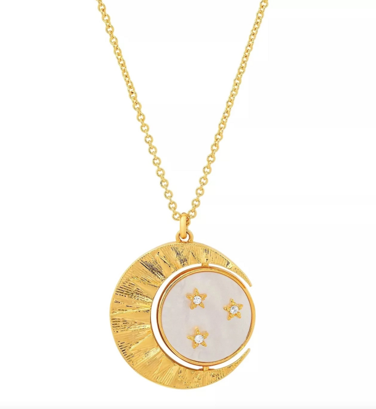 Stars Lunar Phase Medallion Necklace 14k Steel