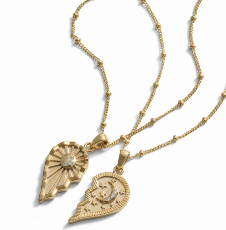 One Heart, One Sky, Light Over Dark Two Heart BFF Necklace