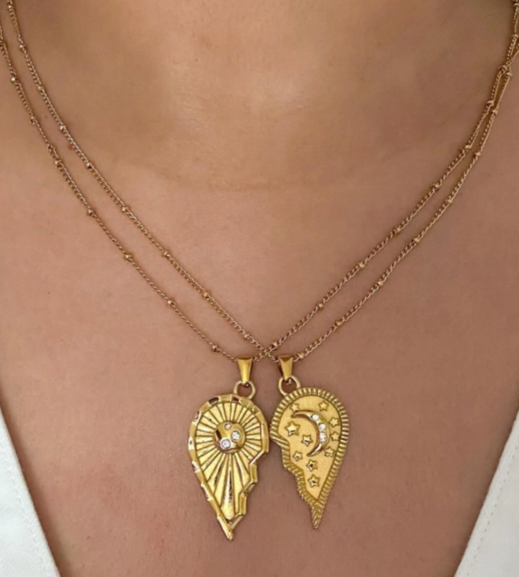 One Heart, One Sky, Light Over Dark Two Heart BFF Necklace