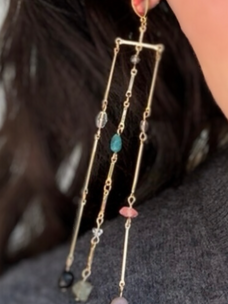 Serenity  Fringe Earring Precious Gemstones 14K Gold