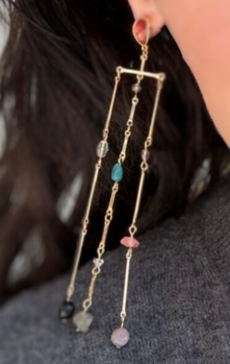 Serenity  Fringe Earring Precious Gemstones 14K Gold