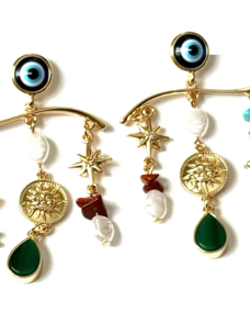 Let Your Sun Shine Evil Eye Charm Chandelier Earring 14K Gold